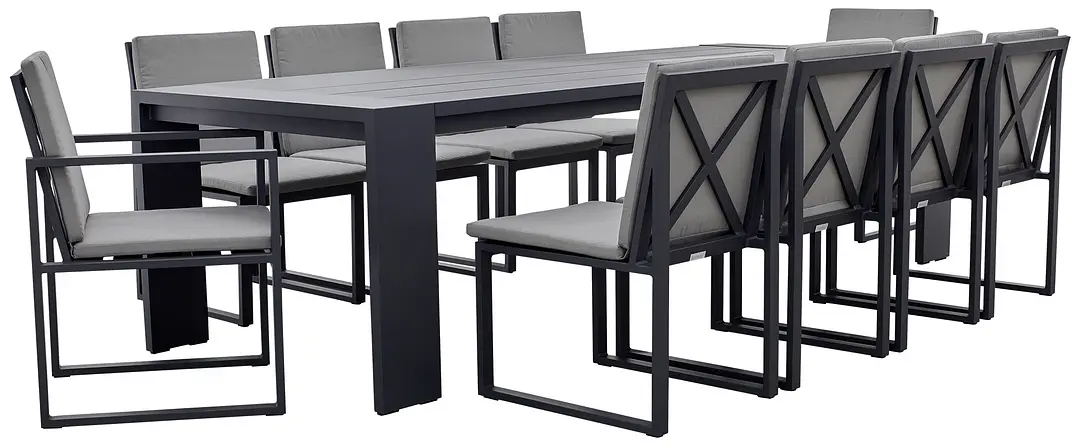 Linear Dark Gray 110" Aluminum Table & 4 Cushioned Side Chairs Linear Dark Gray 110" Aluminum Table & 4 Cushioned Side Chairs