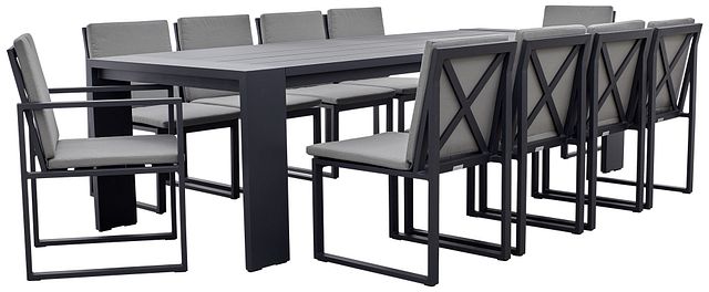 Linear Dark Gray 110" Aluminum Table & 4 Cushioned Side Chairs