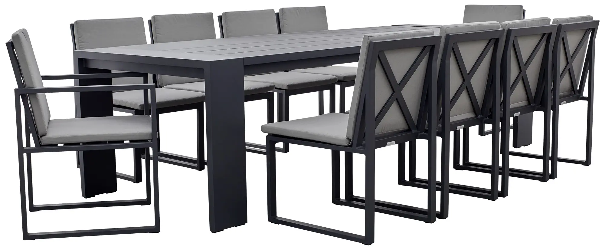 Linear Dark Gray 110" Aluminum Table & 4 Cushioned Side Chairs Linear Dark Gray 110" Aluminum Table & 4 Cushioned Side Chairs