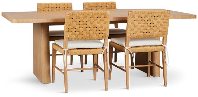 Malibu Light Tone Rect Table & 4 Woven Chairs