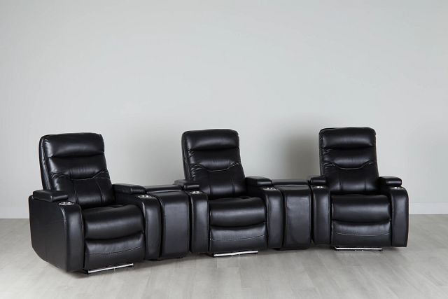 Slater Black Micro Triple Power Reclining Home Theater Seating