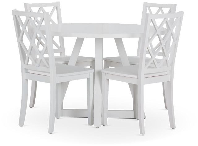 Edgartown White Round Table & 4 White Wood Chairs