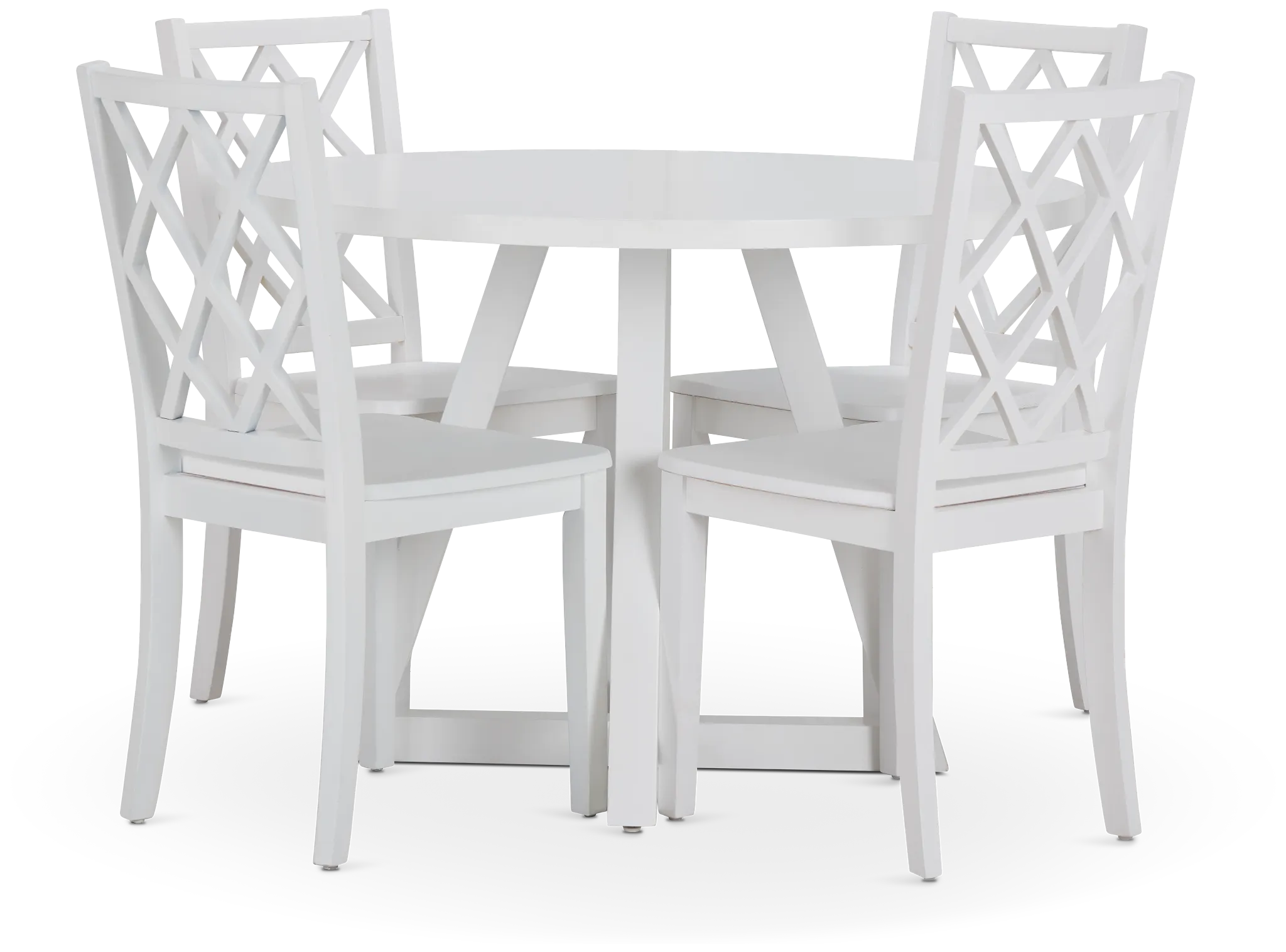 Edgartown White Round Table & 4 White Wood Chairs