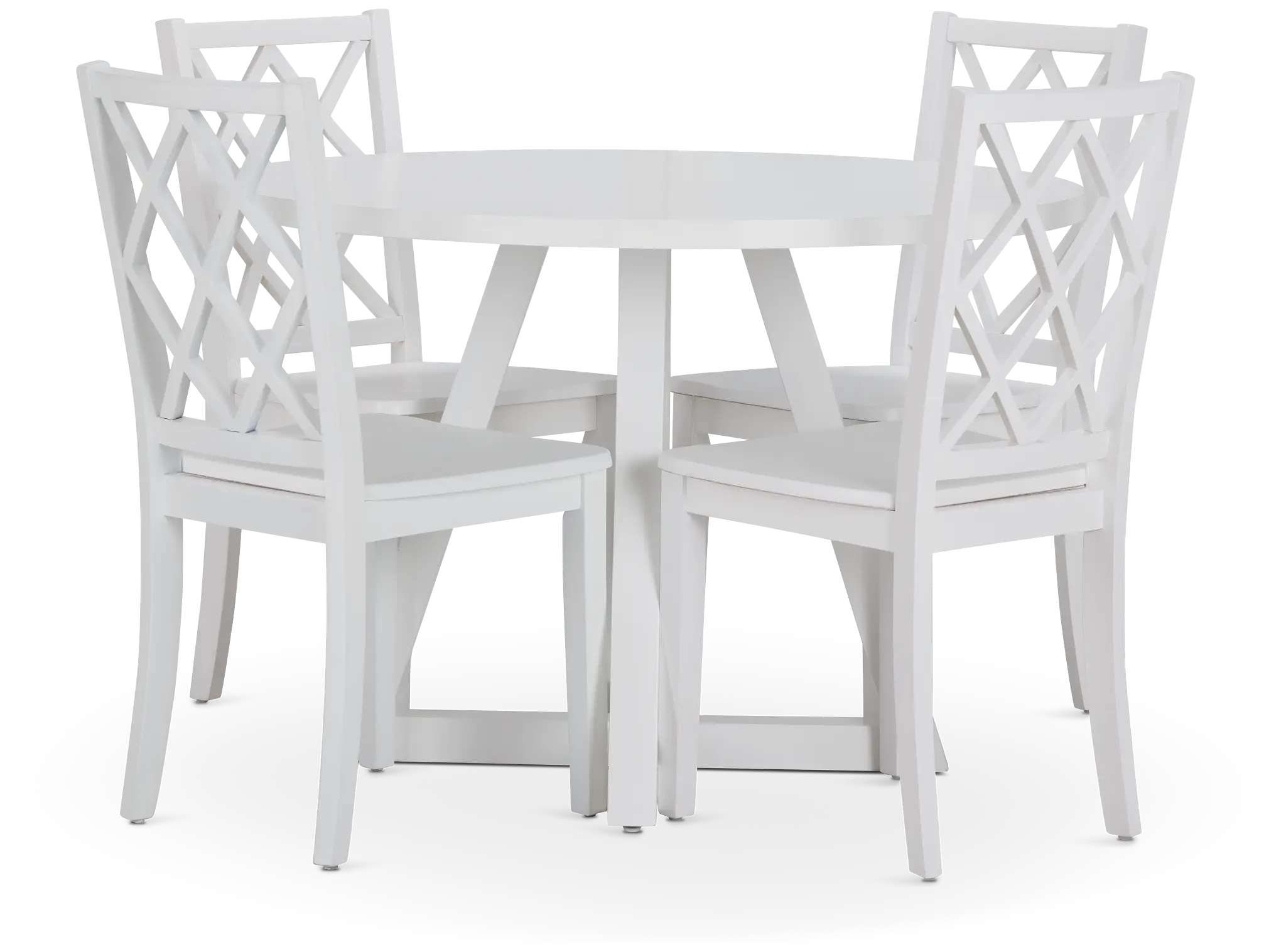 Edgartown White Round Table & 4 White Wood Chairs Edgartown White Round Table & 4 White Wood Chairs