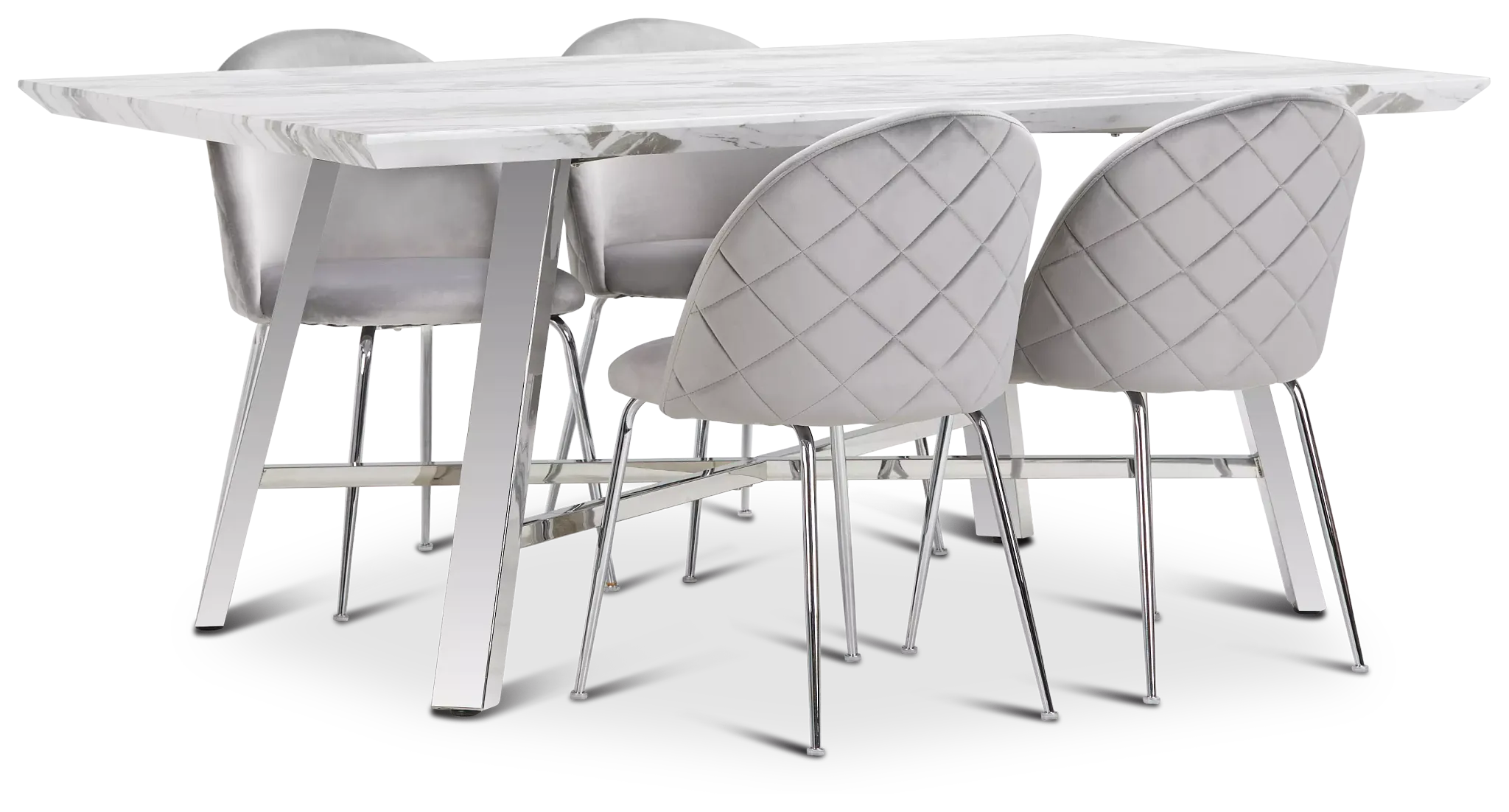 Capri Stainless Steel Gray Rectangular Table & 4 Upholstered Chairs