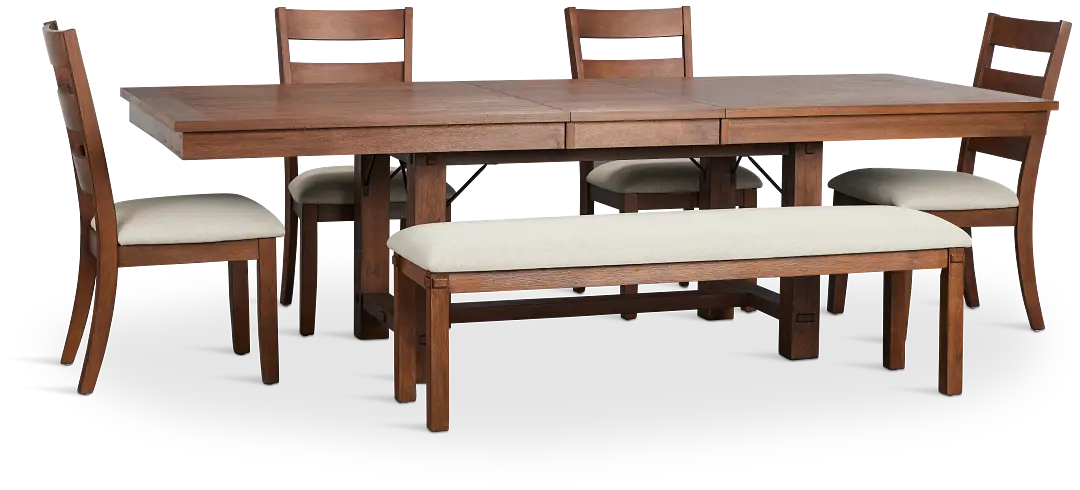 Park City Dark Tone Rect Table With 4 Wood Side Chairs & Bench Park City Dark Tone Rect Table With 4 Wood Side Chairs & Bench