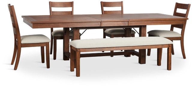 Park City Dark Tone Rect Table With 4 Wood Side Chairs & Bench