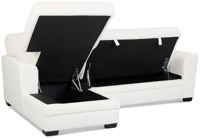 Everly White Fabric Left Chaise Storage Sectional