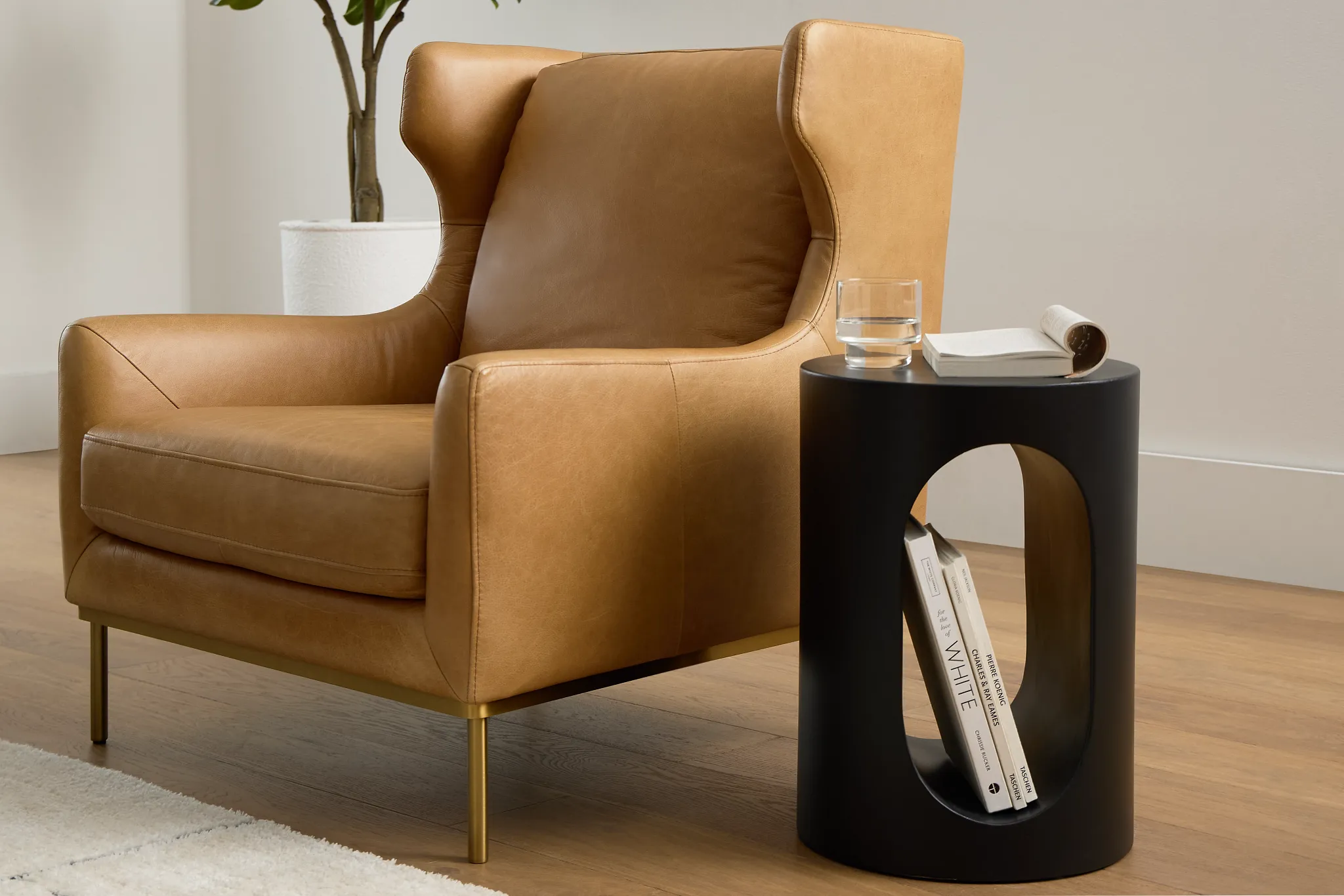 Cassian Brown Leather Accent Chair