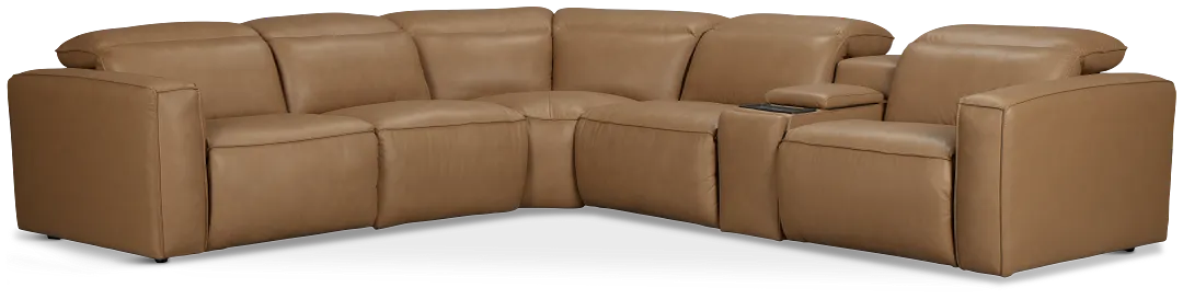 Ryland Brown Lthr/vinyl Medium Triple Power 2-arm Sectional