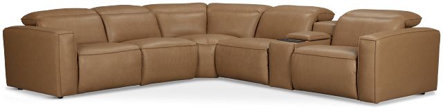 Ryland Brown Lthr/vinyl Medium Triple Power 2-arm Sectional
