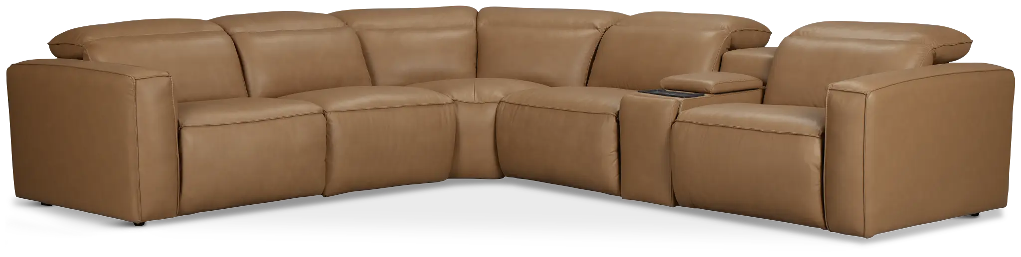 Ryland Brown Lthr/vinyl Medium Triple Power 2-arm Sectional Ryland Brown Lthr/vinyl Medium Triple Power 2-arm Sectional