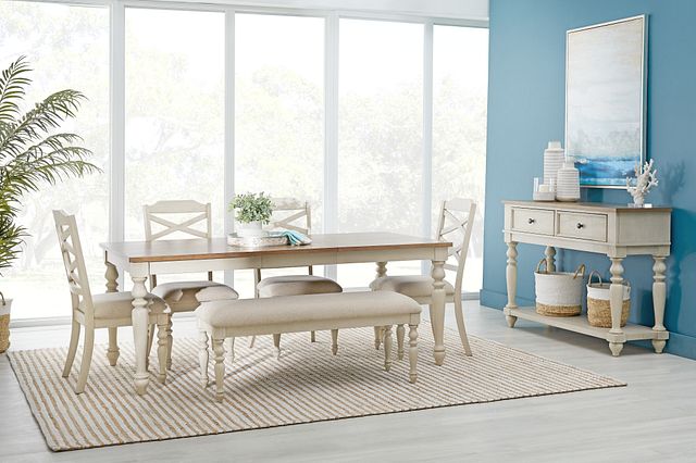 Lexington Two-tone Rect Table, 4 Chairs & Bench