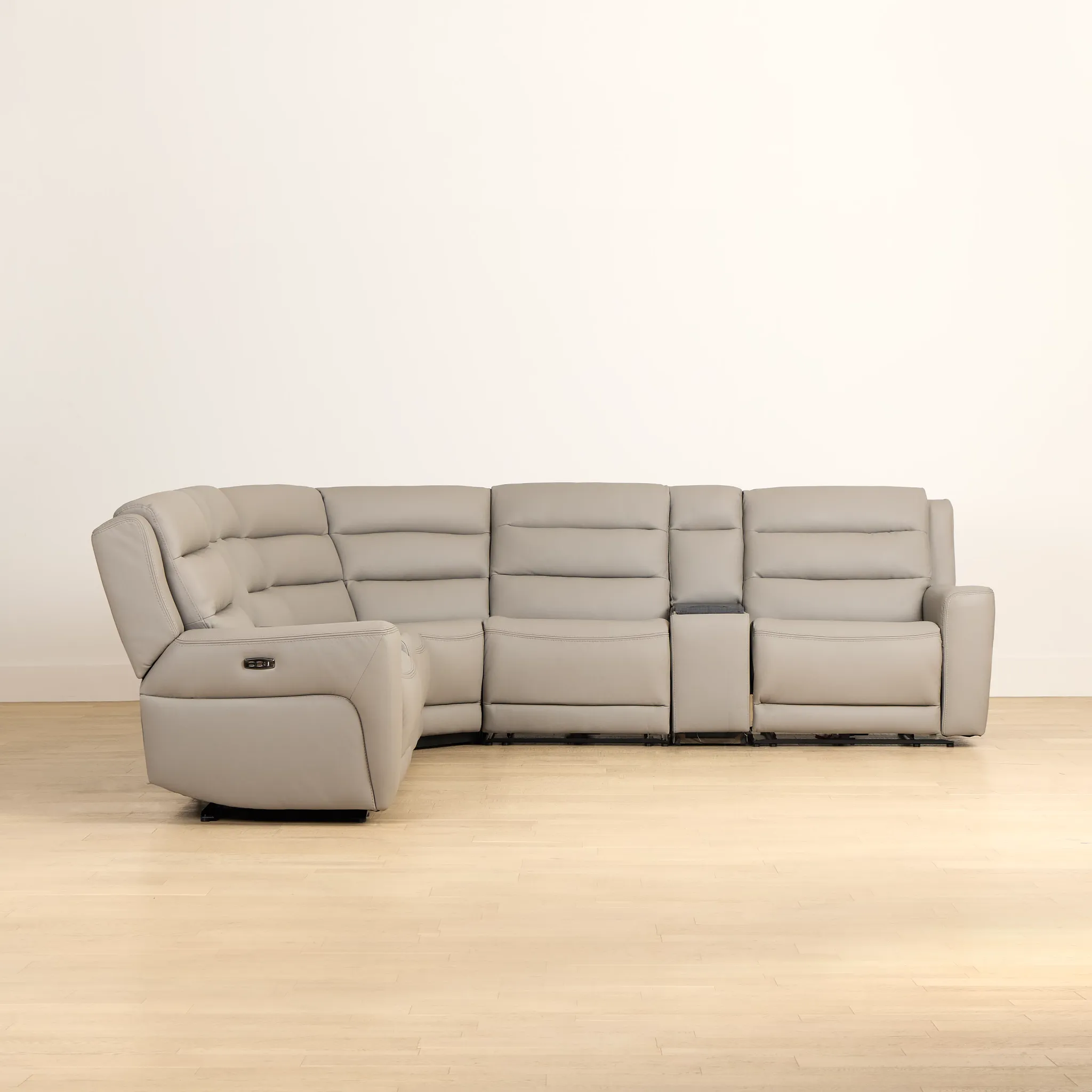 Wilder Taupe Leather Large Tri Power Sectional W/refrigerated Console