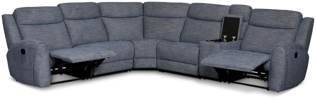 Walker Blue Fabric Medium Dual Manual 2-arm Sectional