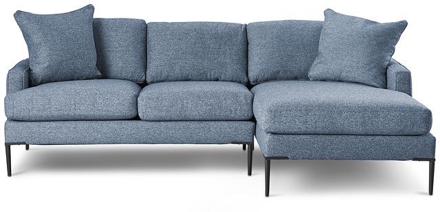 Morgan Blue Fabric Small Right Chaise Sectional W/ Metal Legs