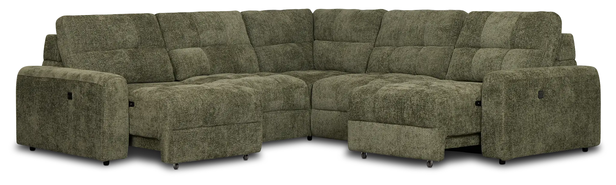 Hendrix Green Fabric Small Two Arm Power Extension Chaise Sectional Hendrix Green Fabric Small Two Arm Power Extension Chaise Sectional