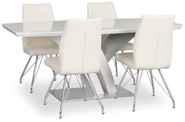 Lima White Table & 4 Upholstered Chairs