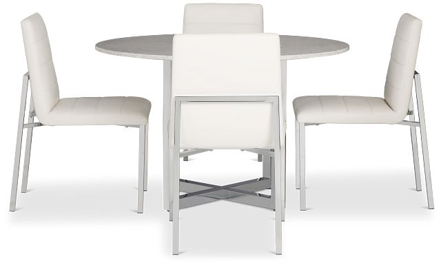 Amalfi White Marble Round Table & 4 Upholstered Chairs