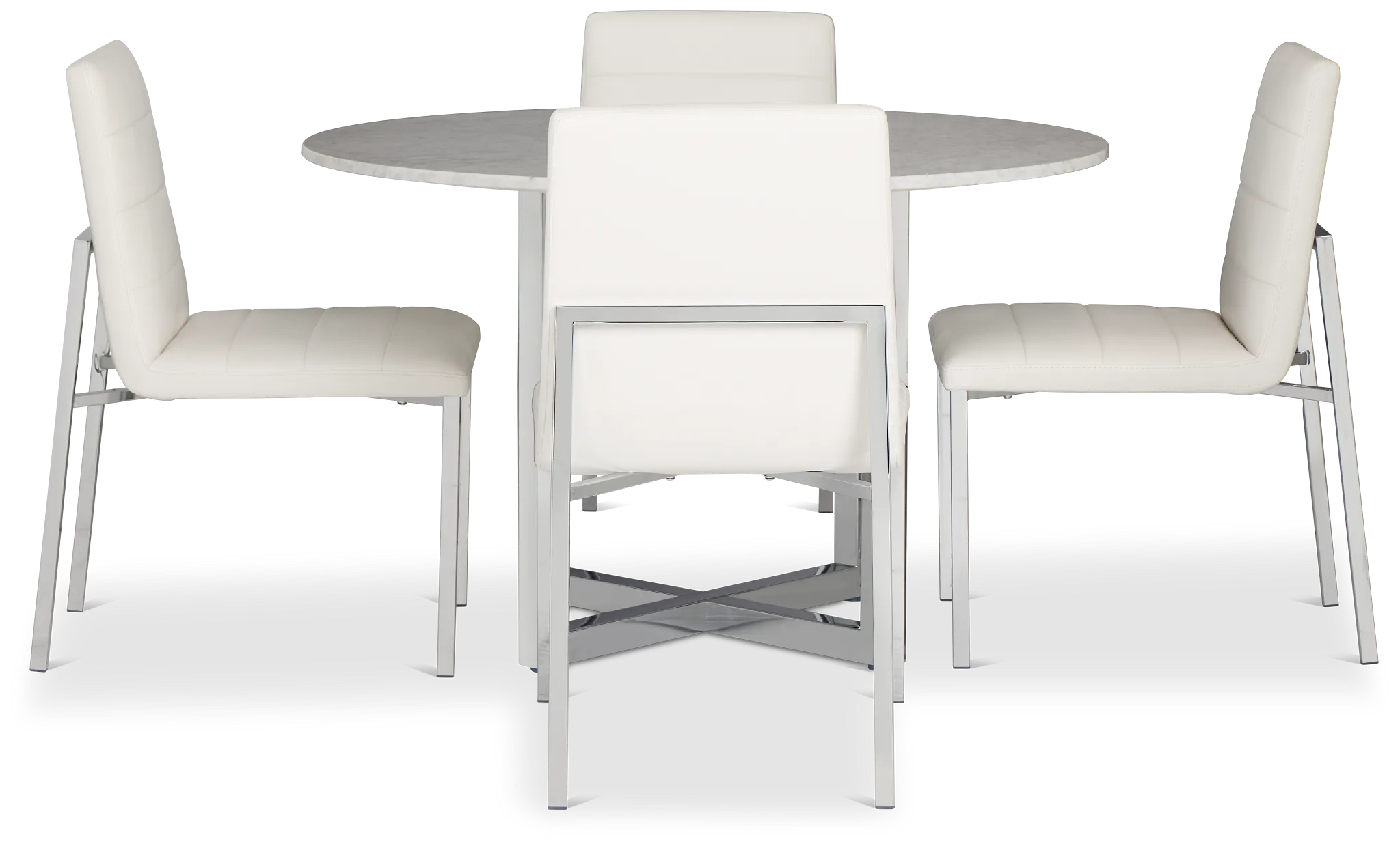 Amalfi White Marble Round Table & 4 Upholstered Chairs