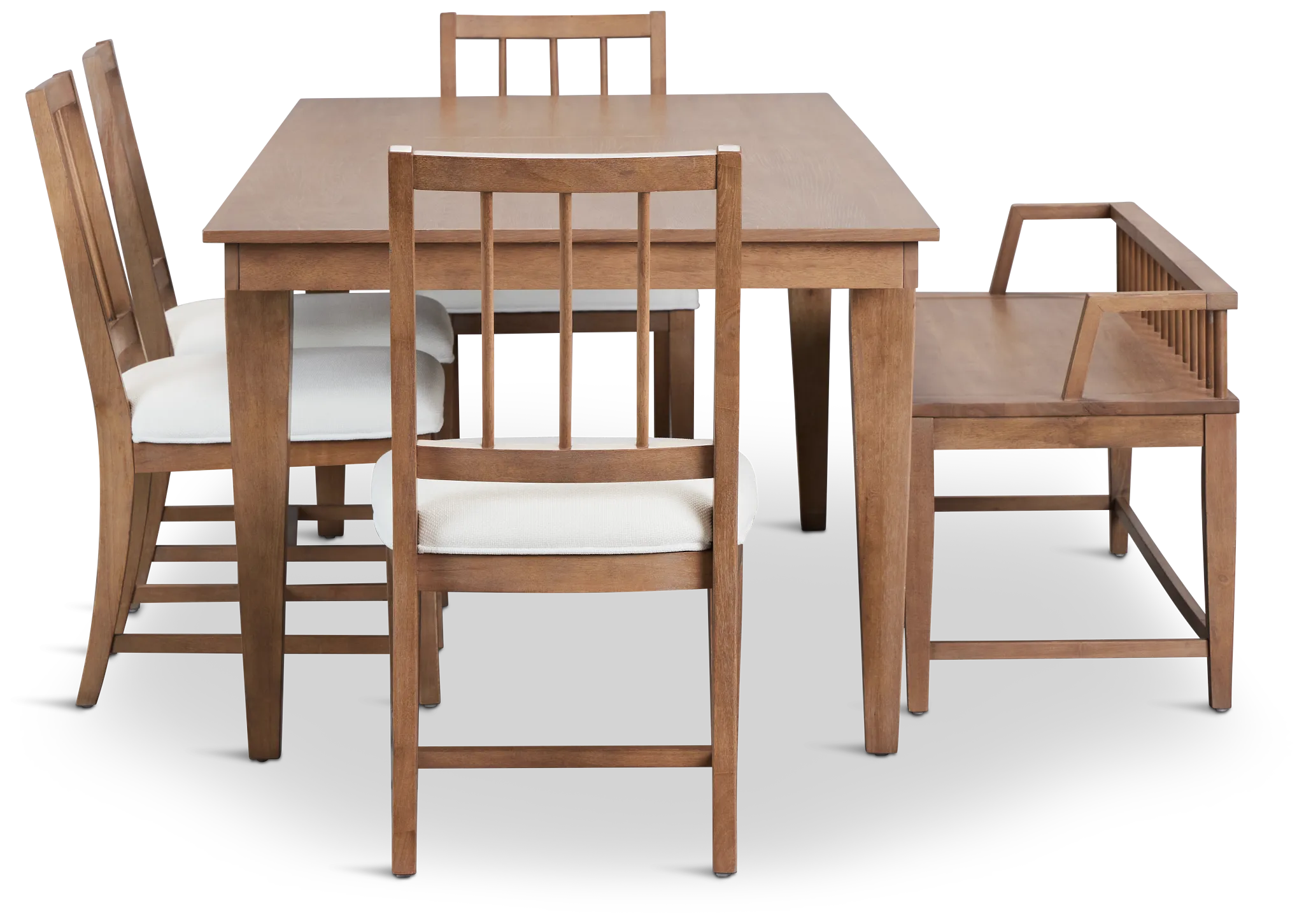 Provo Mid Tone Rect Table, 4 White Chairs & Bench