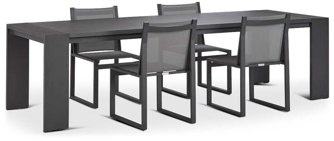 Linear Dark Gray 110" Aluminum Table & 4 Sling Side Chairs