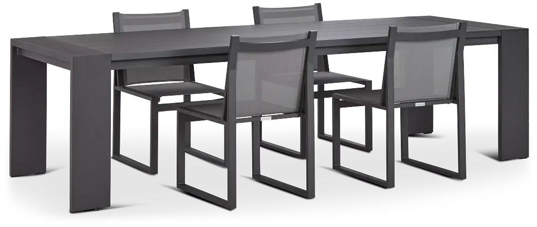 Linear Dark Gray 110" Aluminum Table & 4 Sling Side Chairs Linear Dark Gray 110" Aluminum Table & 4 Sling Side Chairs