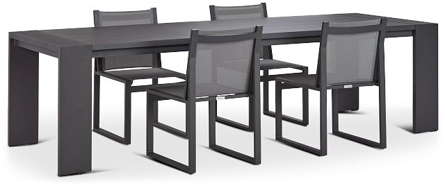 Linear Dark Gray 110" Aluminum Table & 4 Sling Side Chairs