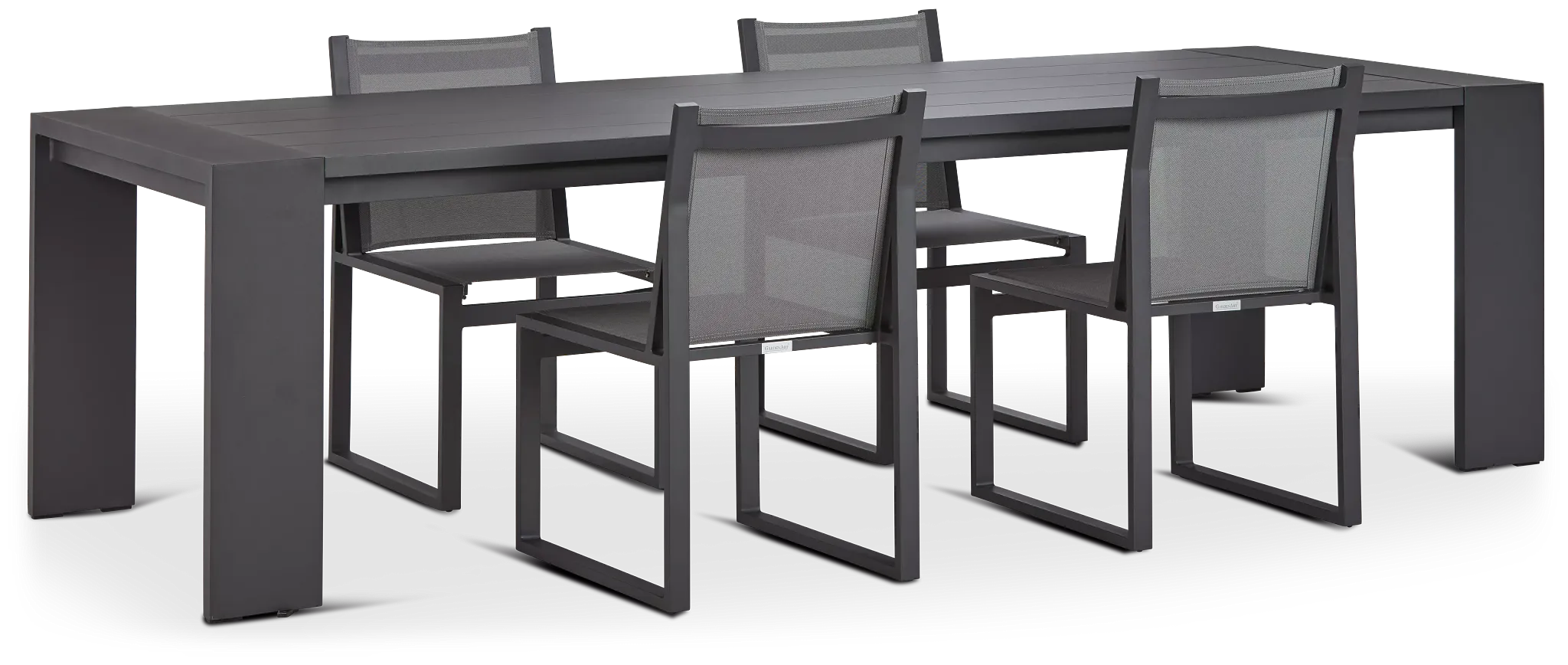 Linear Dark Gray 110" Aluminum Table & 4 Sling Side Chairs