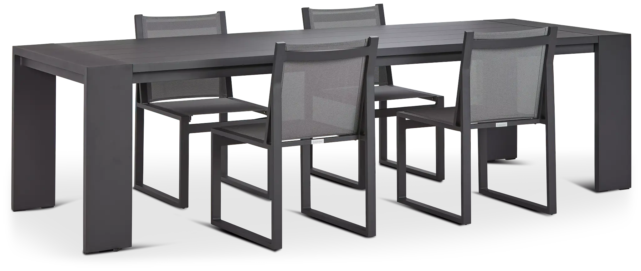 Linear Dark Gray 110" Aluminum Table & 4 Sling Side Chairs Linear Dark Gray 110" Aluminum Table & 4 Sling Side Chairs