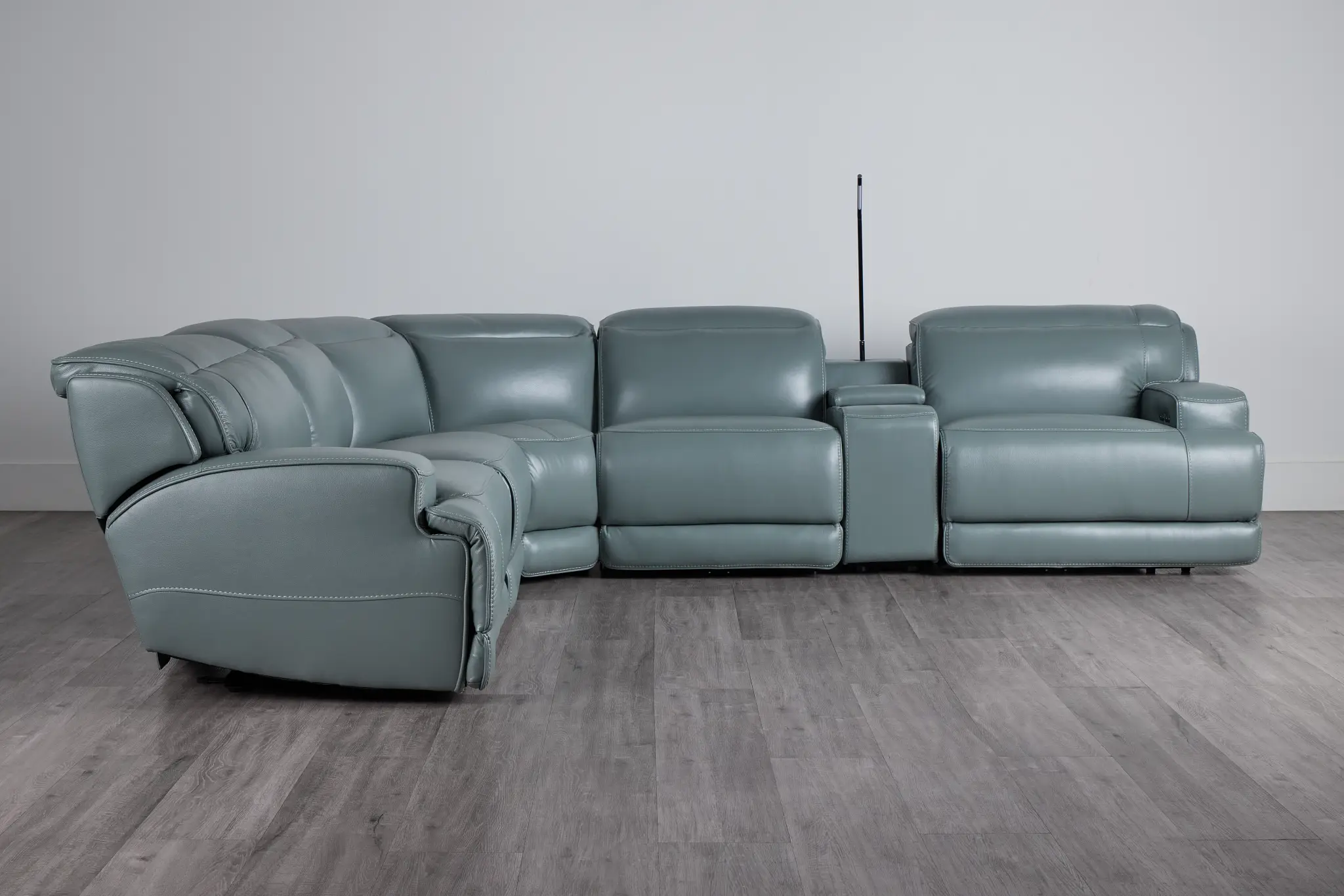 Reign Green Lthr/vinyl Medium Triple Power 2-arm Sectional Reign Green Lthr/vinyl Medium Triple Power 2-arm Sectional