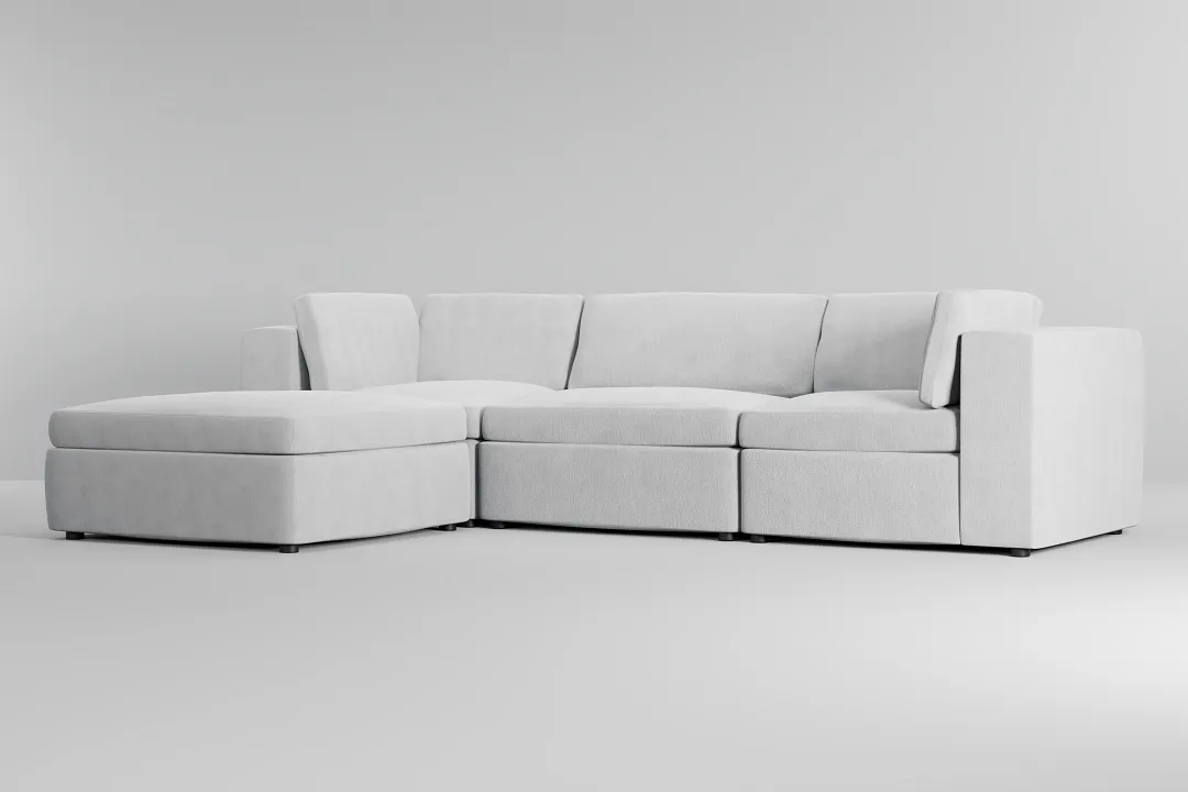 Destin Revenue White Fabric 4-piece Bumper Sectional