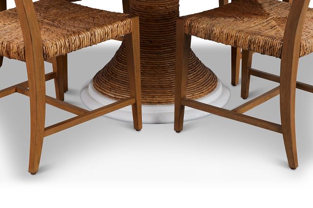 Boca Grande White Mid Tone Round Table & 4 Woven Chairs