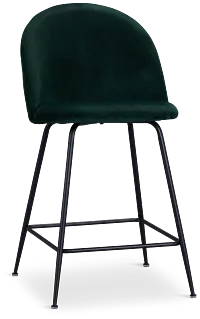 Capri Dark Green Velvet Upholstered 24" Barstools W/black Legs