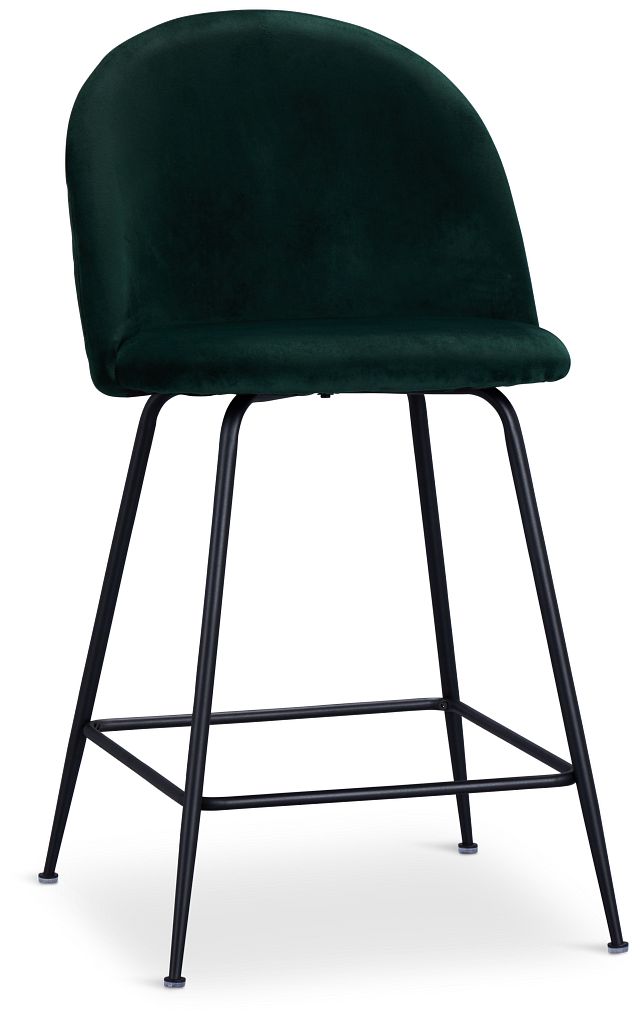 Capri Dark Green Velvet Upholstered 24" Barstools W/black Legs