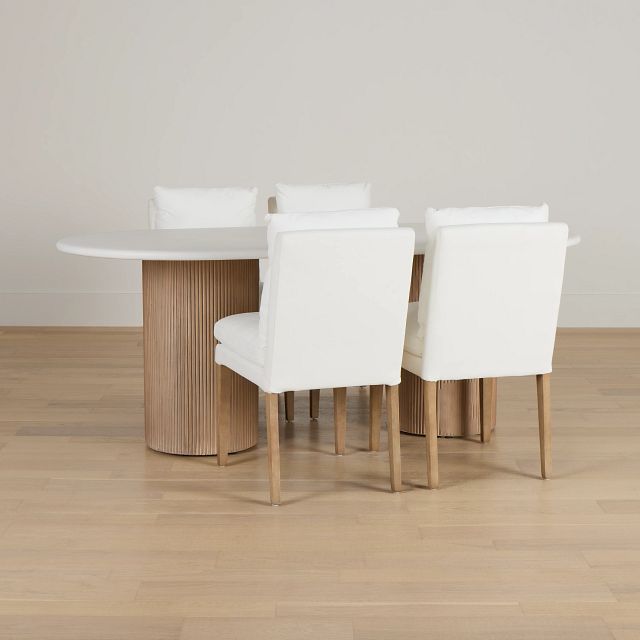 Bryant White Oval Table & 4 Upholstered Chairs