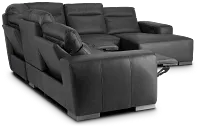 Elba Dark Gray Leather Large Dual Power Right Chaise Sectional