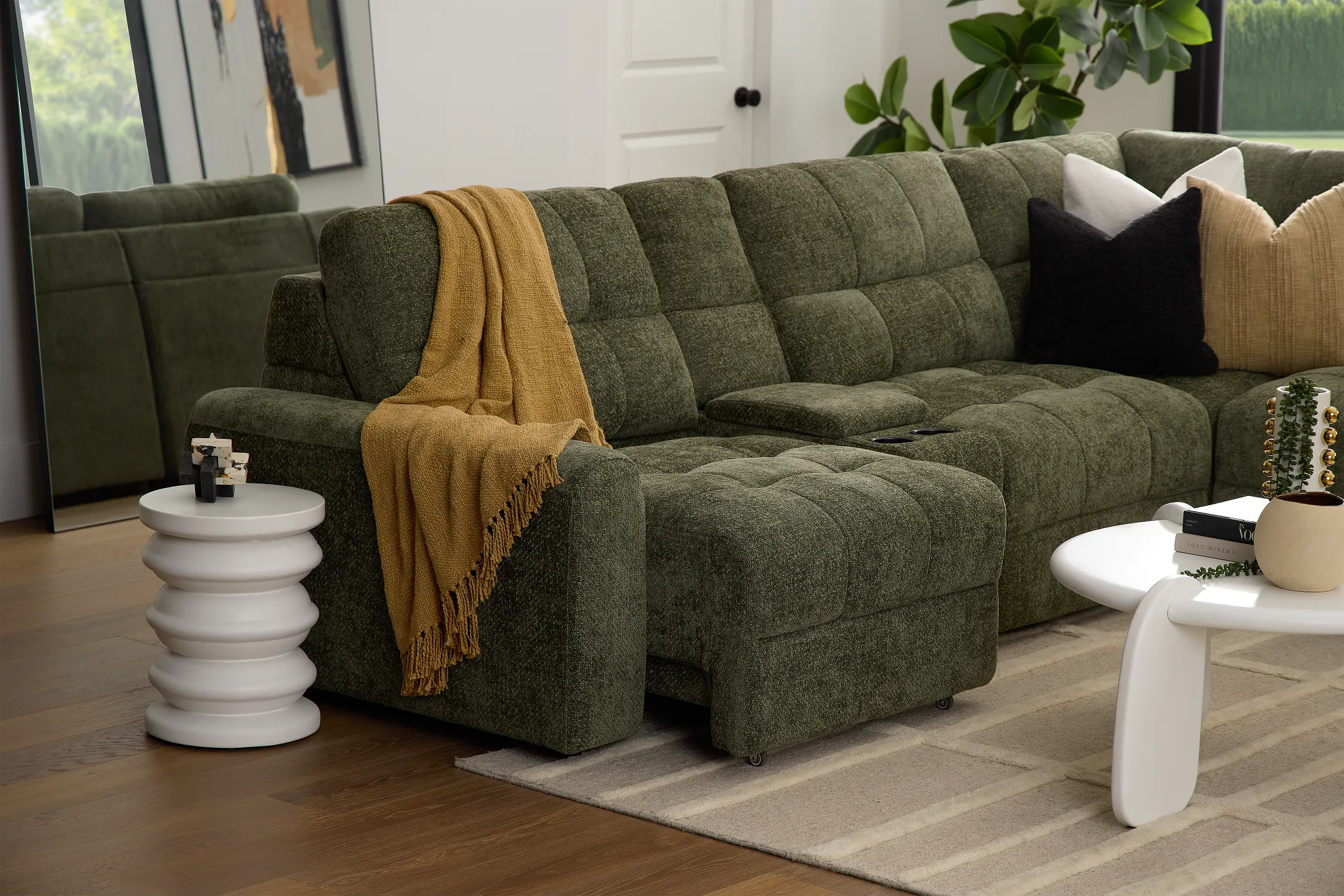 Hendrix Green Fabric Large Triple Power Right Extension Chaise Sectional