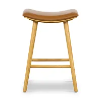 Four Hands Myles Light Brown Leather 24" Upholstered Barstool
