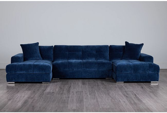 Brielle Blue Fabric Double Chaise Sectional