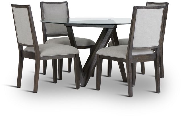 Tribeca Dark Tone Glass Table & 4 Wood Chairs