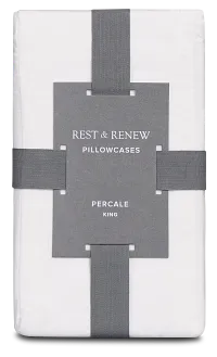 Rest & Renew Percale Cotton White 200 Thread Set Of 2 Pillowcases