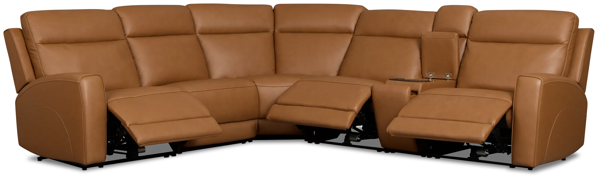 Flexsteel Belmont Medium Brown Lthr/vinyl Medium Triple Power 2-arm Sectional