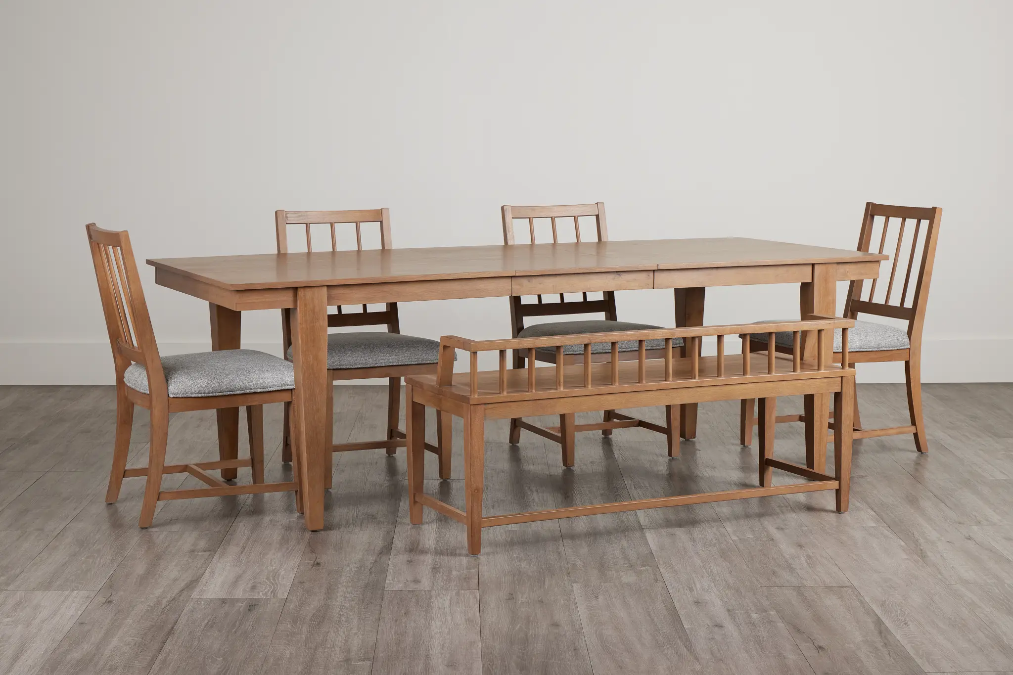 Provo Mid Tone Rect Table, 4 Gray Chairs & Bench Provo Mid Tone Rect Table, 4 Gray Chairs & Bench
