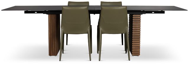 Wayne Two-tone Stone Rectangular Table & 4 Dark Green Upholstered Chair