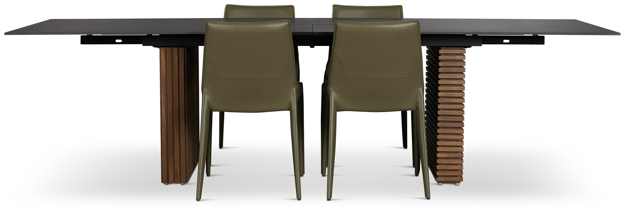 Wayne Two-tone Stone Rectangular Table & 4 Dark Green Upholstered Chair