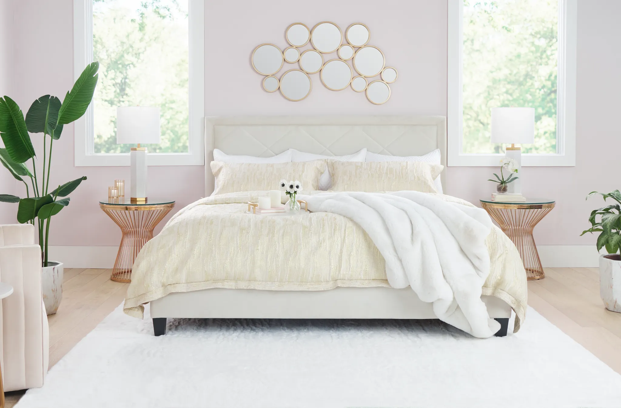 Collin Beige Velvet Platform Bed