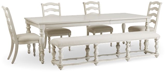 Savannah Ivory Rect Table, 4 Chairs & Bench (2)