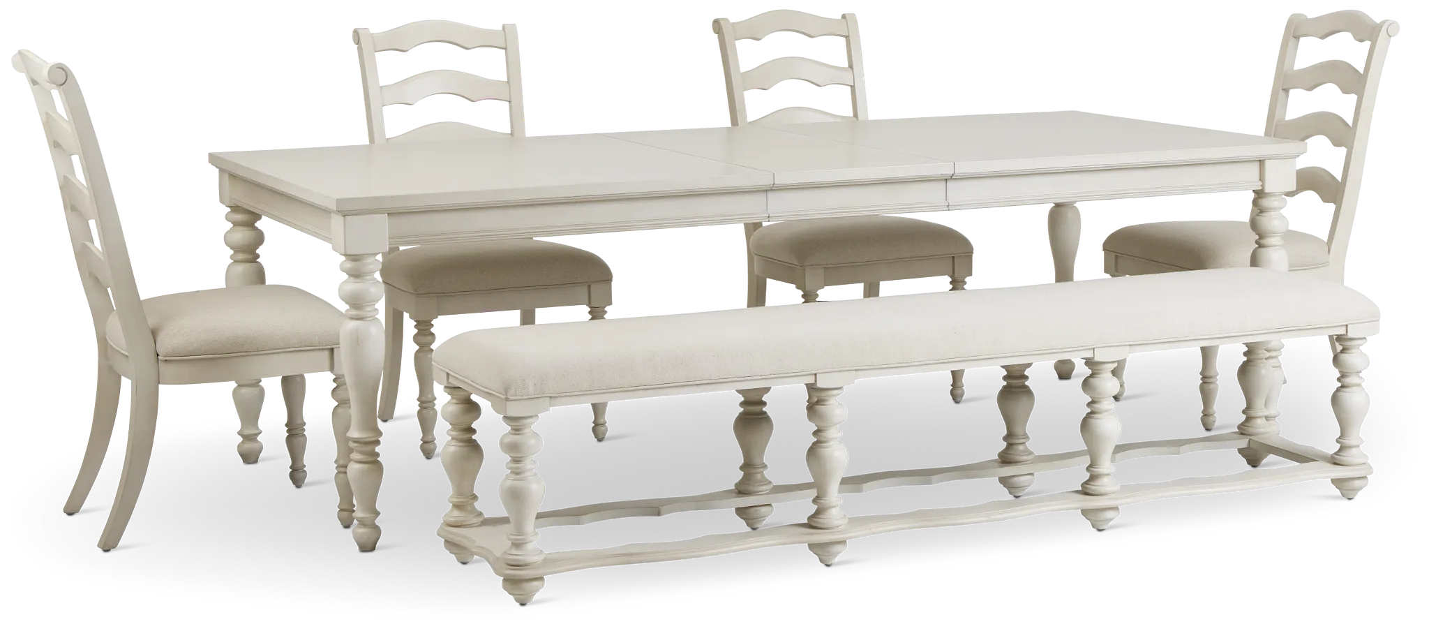 Savannah Ivory Rect Table, 4 Chairs & Bench