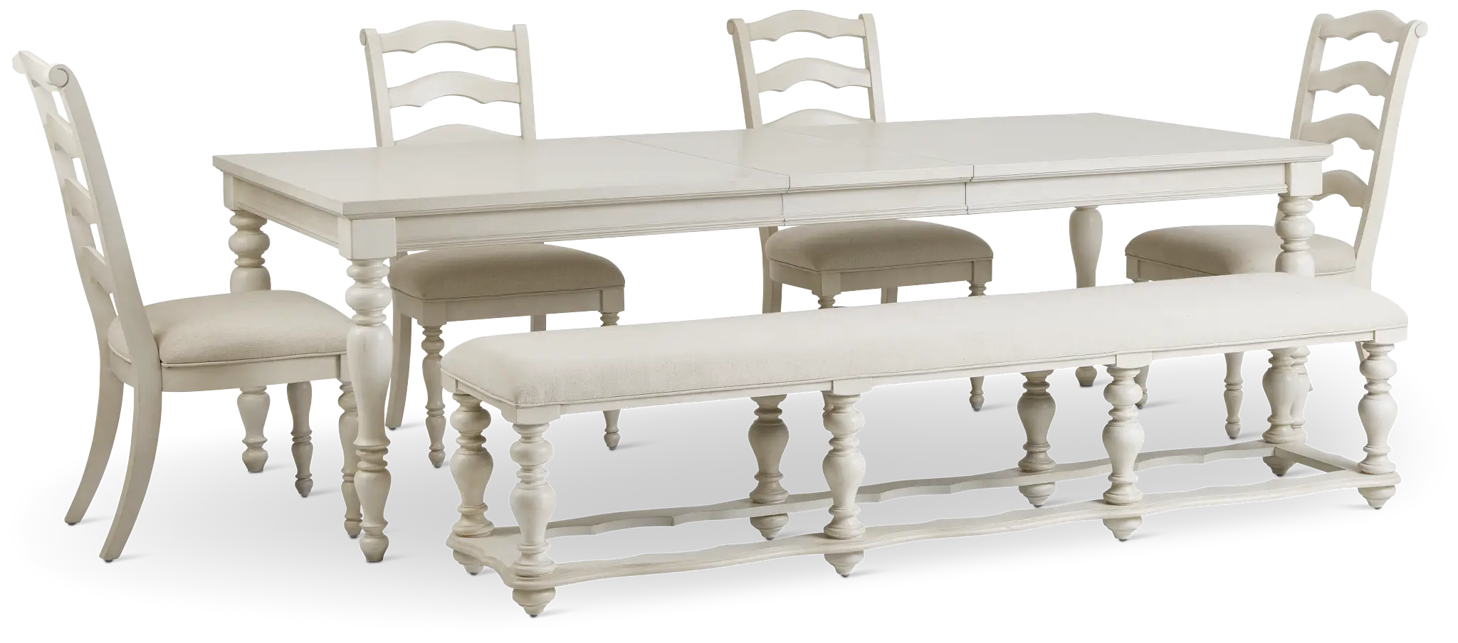 Savannah Ivory Rect Table, 4 Chairs & Bench Savannah Ivory Rect Table, 4 Chairs & Bench